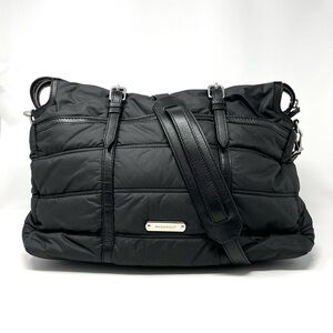 Authentic Burberry Abbey Black Quilted Nylon Leather Shoulder Diaper Bag Tote